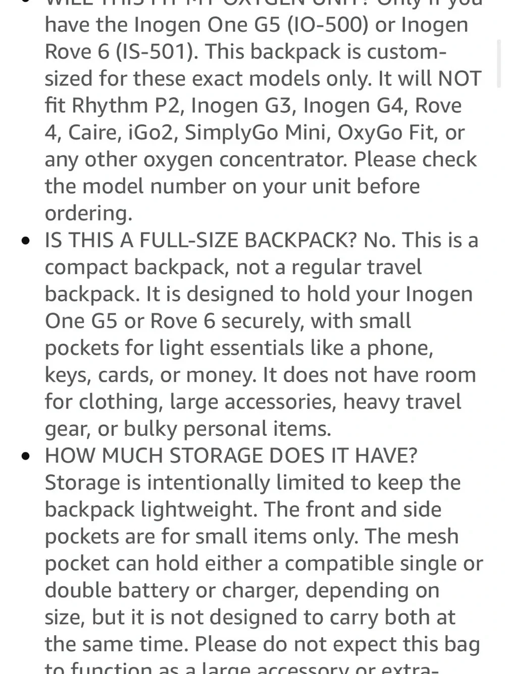 Black Compact Utility Backpack For Oxygen Inogen 5